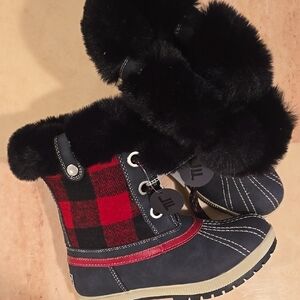 Red and Black Plaid Fur Boots